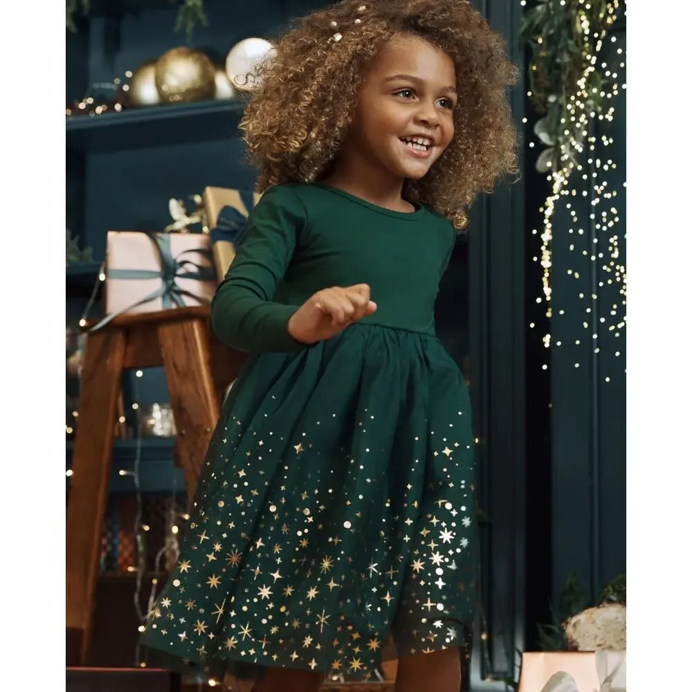 $79 Hanna Andersson Long Sleeve Shimmer Tulle Dress - size 5